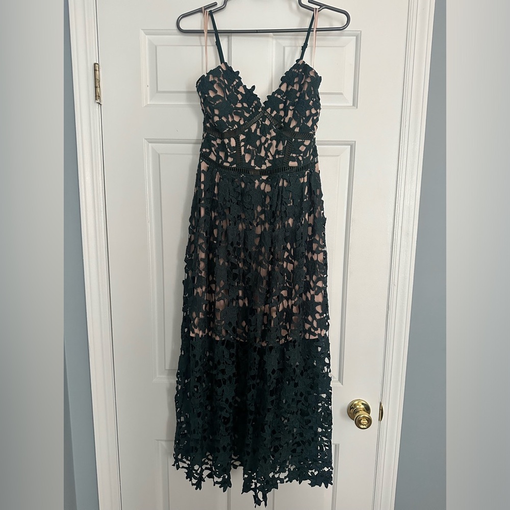 Aqua Green Lace overlay midi dress